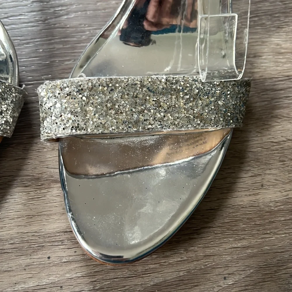 Badgley Mischka Olympia Embellished Glitter Sandals Silver Size 11